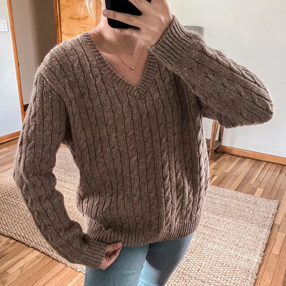 Brandy Melville Wool Blend Brown Cable Knit Preppy Pullover...